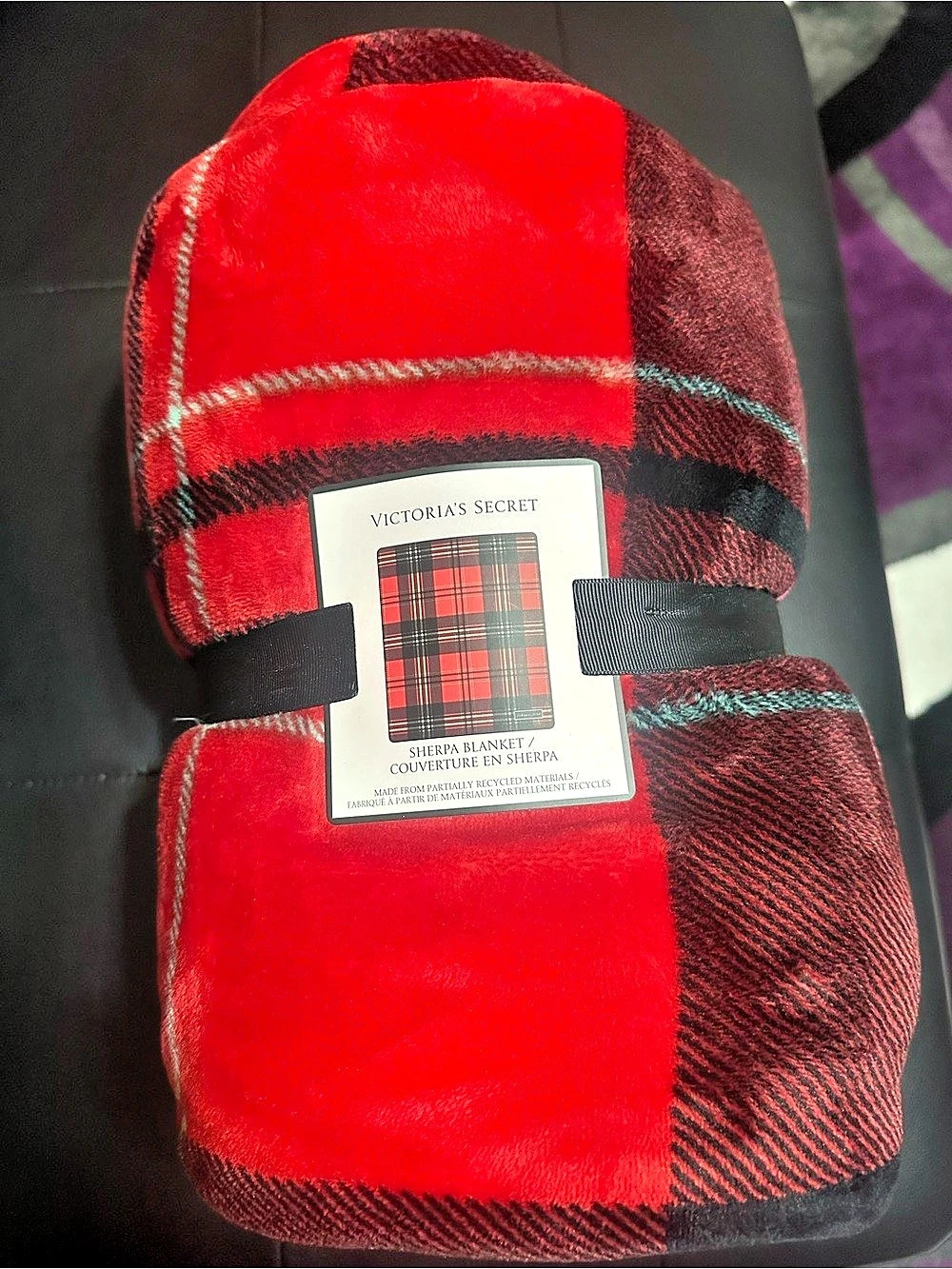 Victoria's Secret Sherpa Blanket Red Plaid in Red & Black